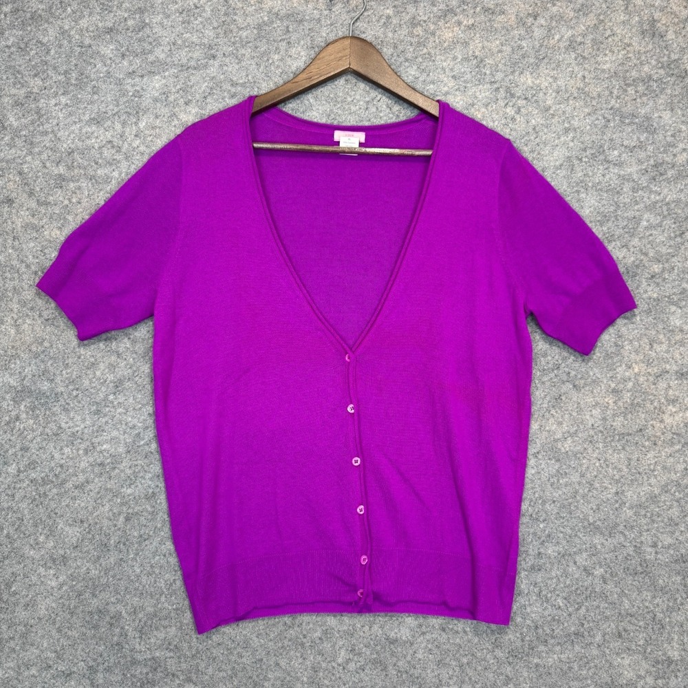 J. Crew 100% Cashmere Cardigan Sweater Women XL Short Sleeve V Neck Vibrant Soft